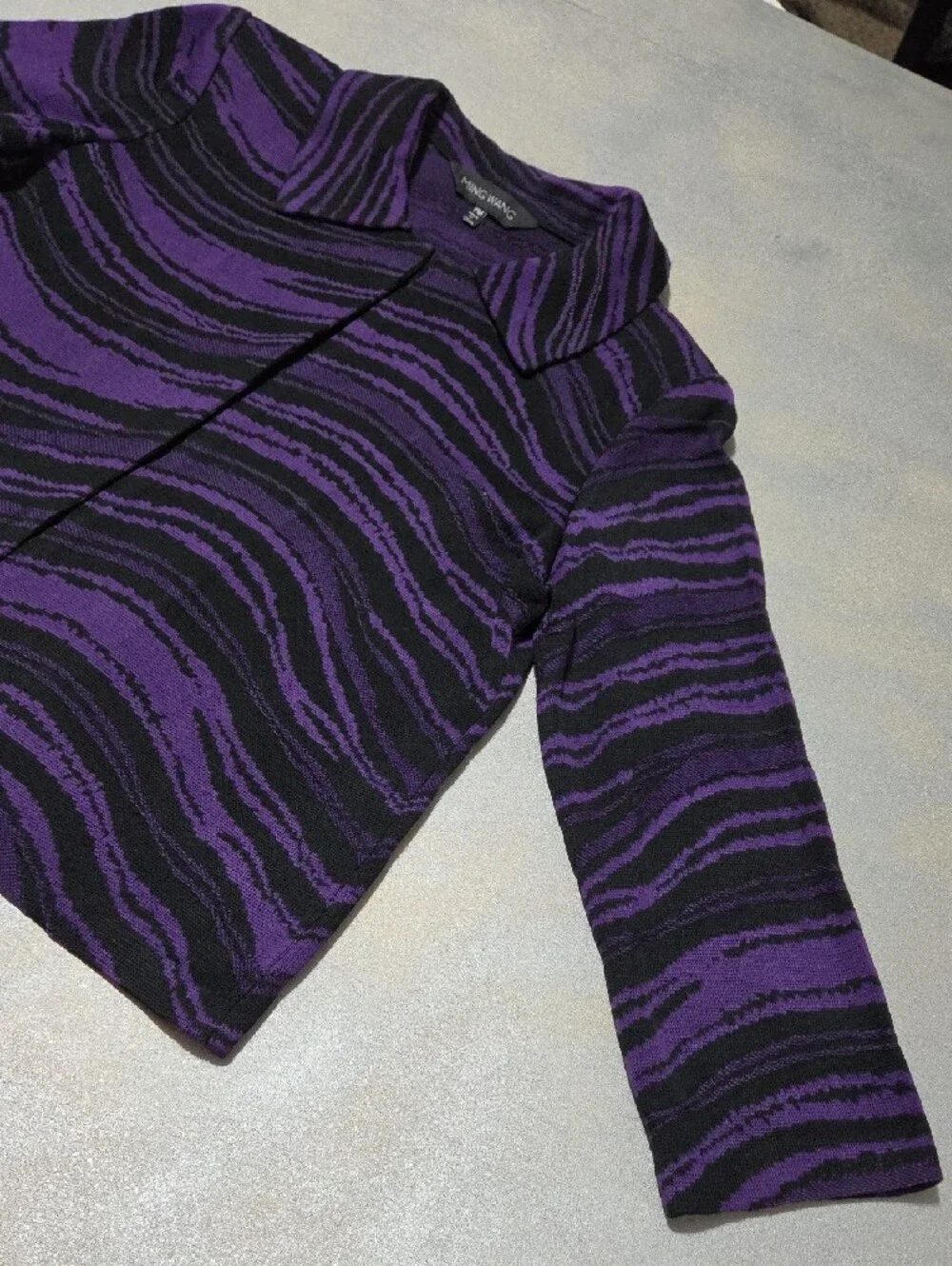 Ming Wang Purple and Black Zebra-Print Knit Jacket